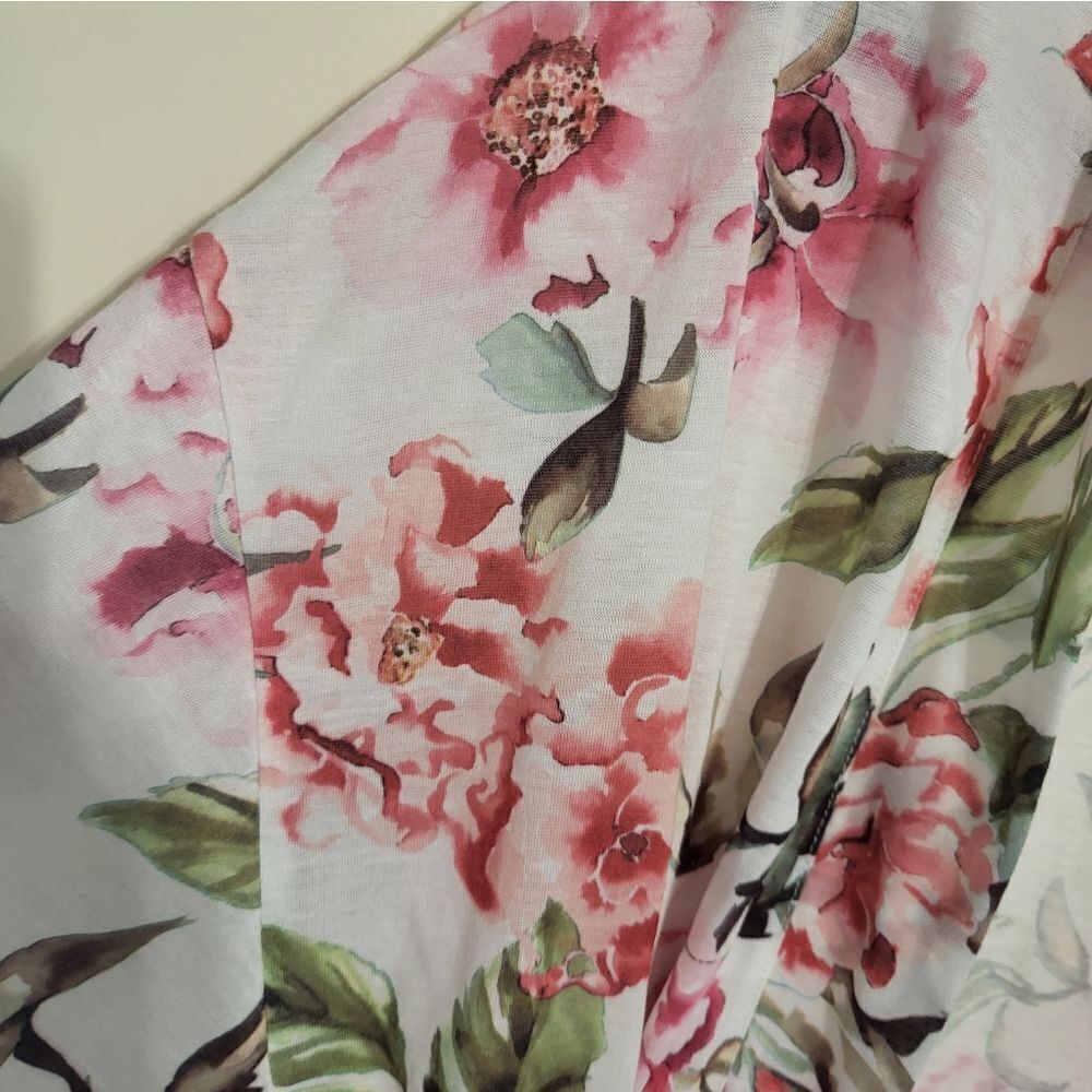 #32 Show Me Your Mumu Pink Floral Short Open Front Robe w/Belt, S - Picture 4 of 6